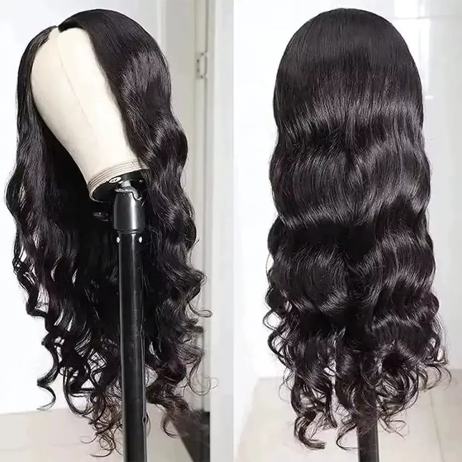 U Part V Part Body Wave Human Hair Wig 200 Density 26 Inch Brazilian Wig