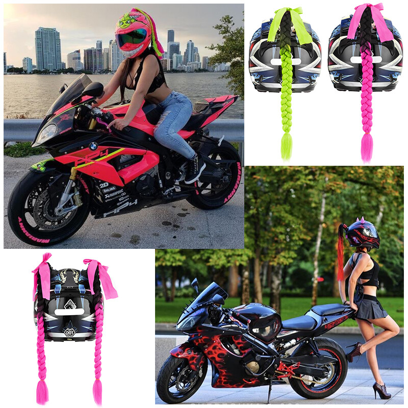 1Pcs Gradient RED Ramp Helmet Braid Ponytail Hair Pigtail For Motorcycle Bike US