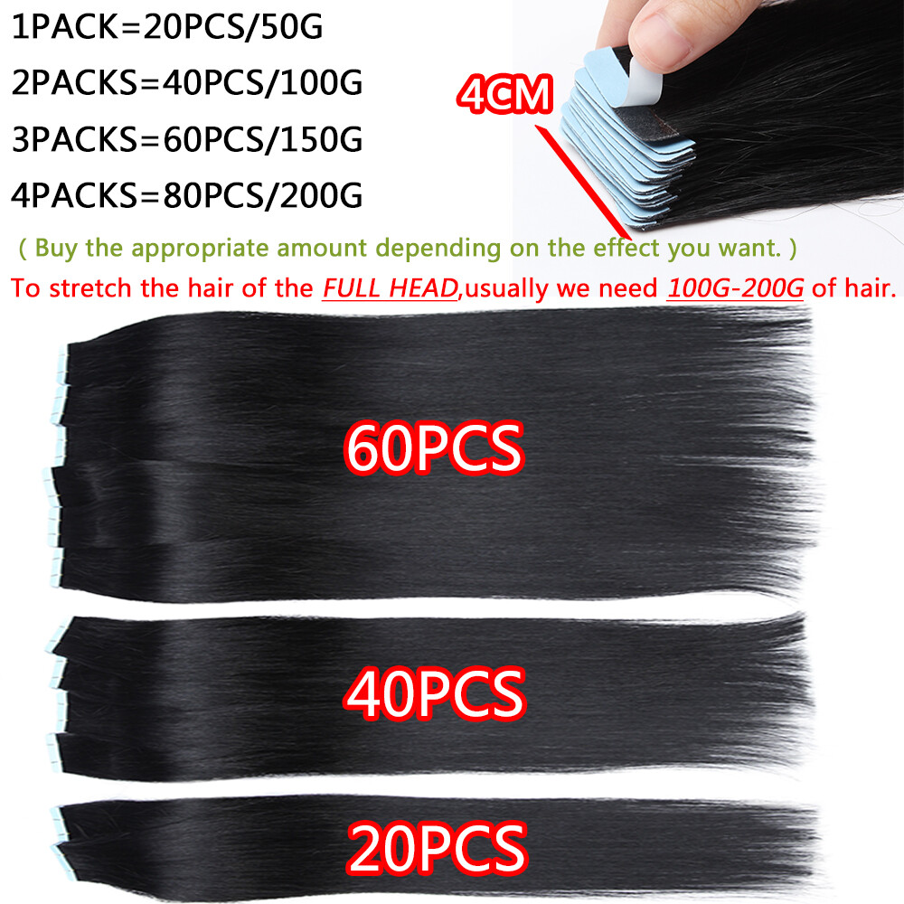 60PCS THICK Russian Tape In Remy Human Hair Extensions Skin Weft Full Head Ombre