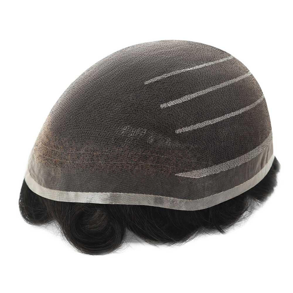 Natural Toupee Welded Mono Lace Human Hair Replacement Medium Light System