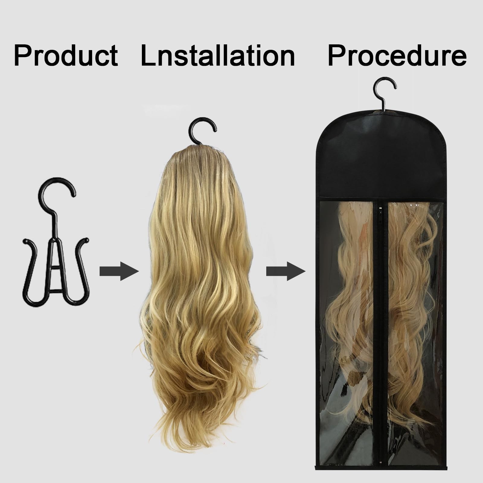 Jonley 4Pcs Extra Long Wig Storage Bags with Hanger, 31.5in*11.5in, Black