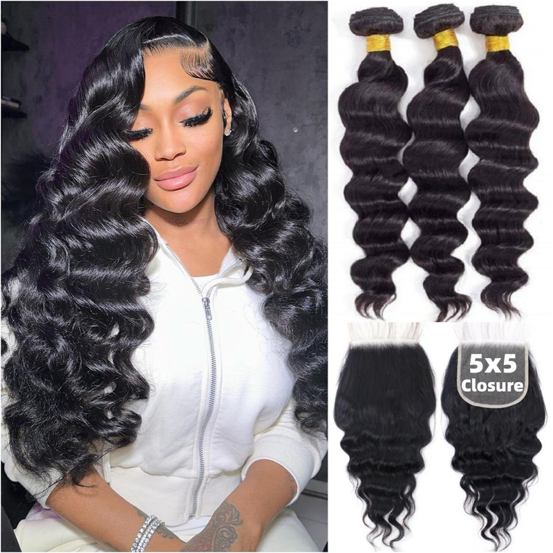 Elee’S Hair 18A Loose Wave Bundles Human Hair 5X5 Hd Lace Closure 14 16 18 14