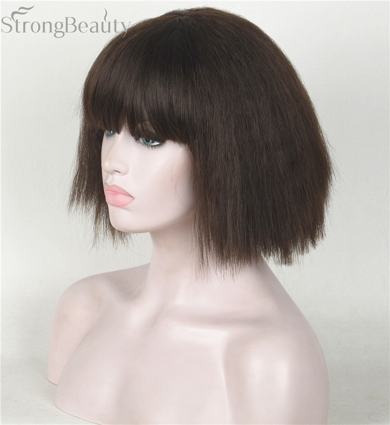 Synthetic Short Yaki Straight Wig Neat Bang Bob Black/Blonde Women’s Wigs