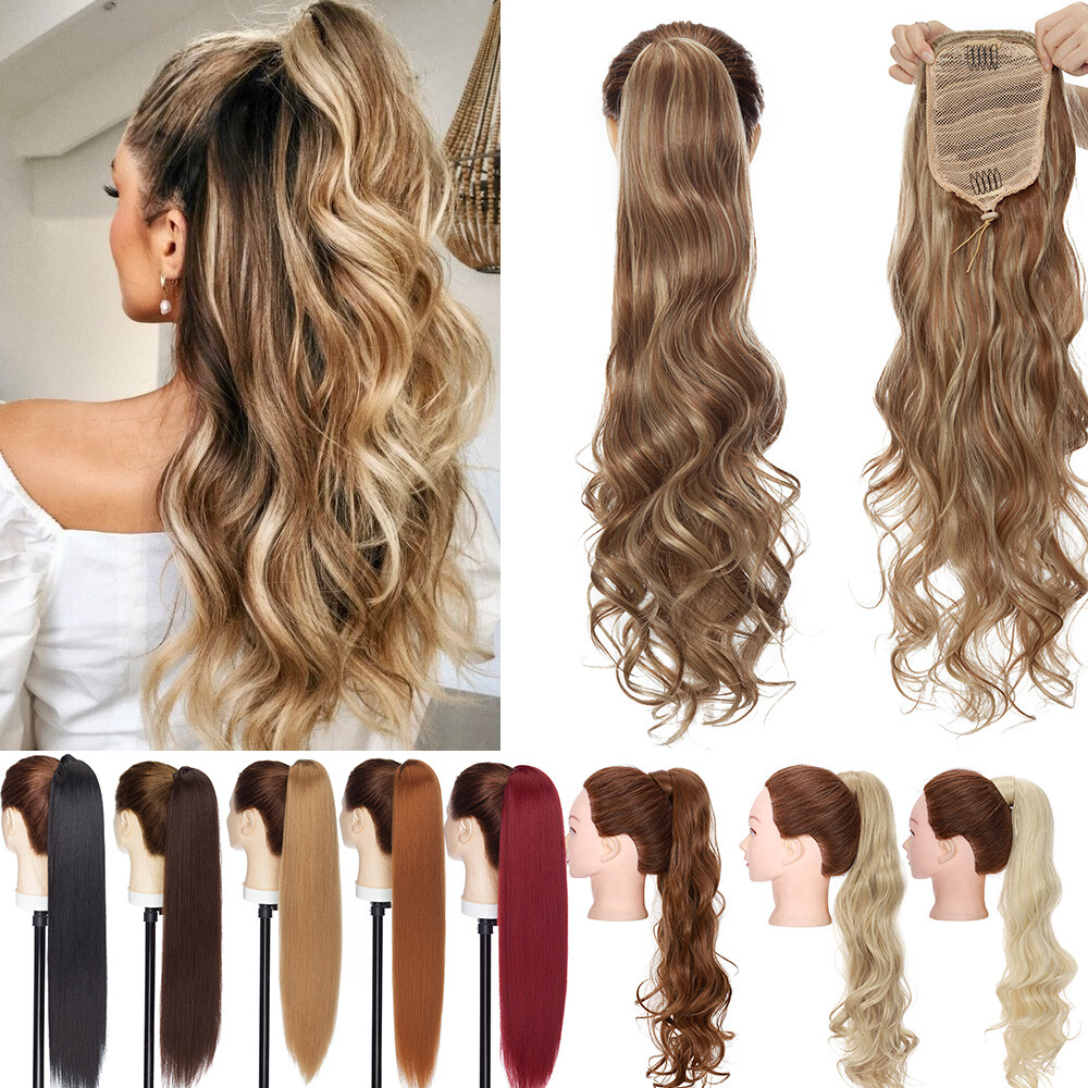 24″ Ombre Curly Long Drawstring Wrap Ponytail Hair Extension Hairpiece for Women