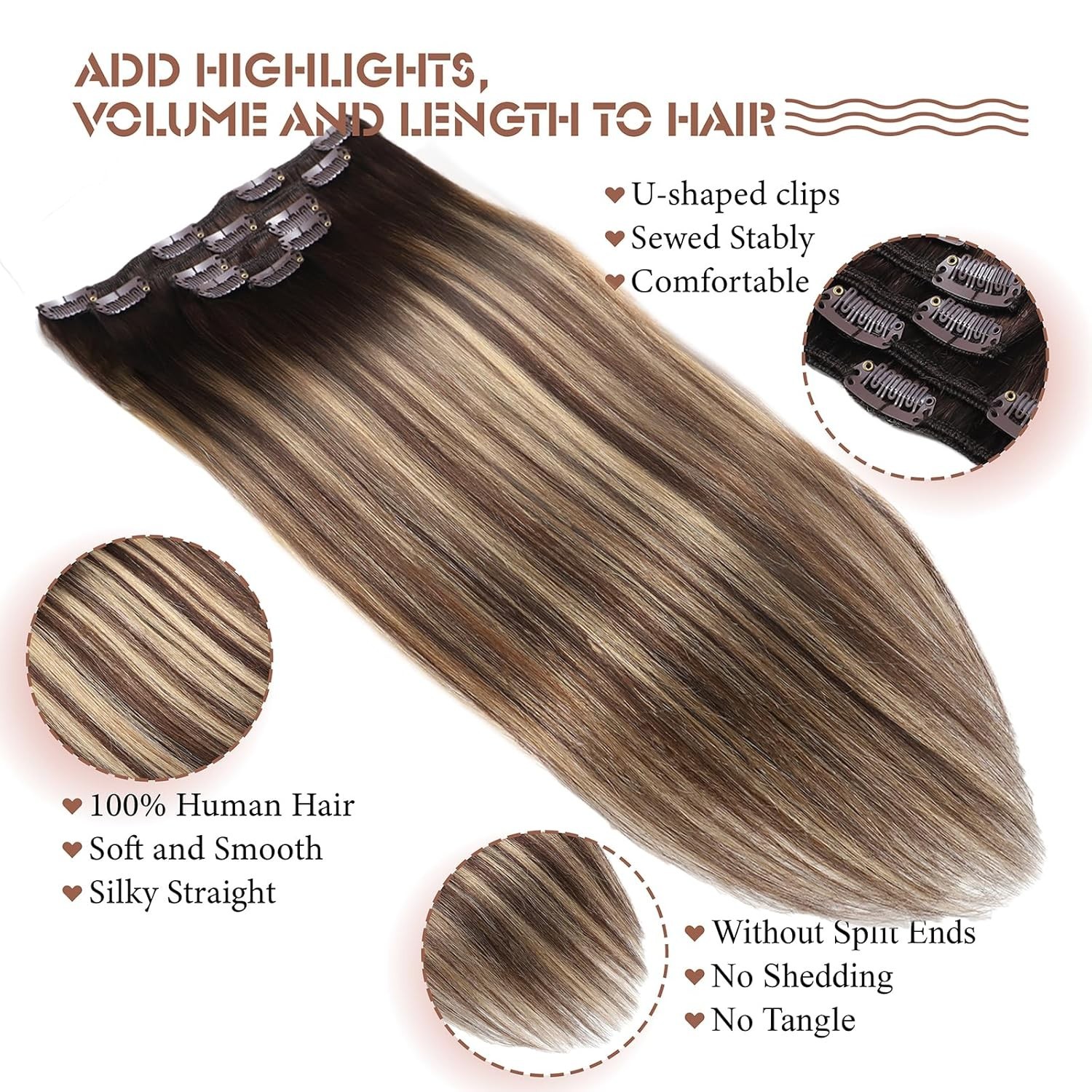 Luxurious 18 Inch Remy Clip-In Hair Extensions – Balayage Chocolate to Caramel