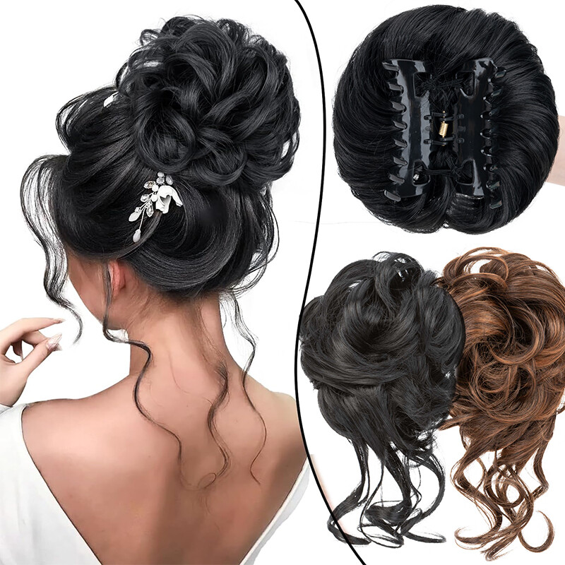 100% Thick Natural Jaw Claw Clip In Curly Messy Hair Buns Pieces Updo Balayage