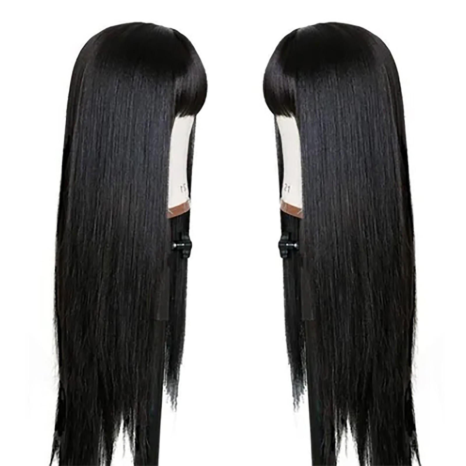 Long Black Wig With Bangs Stylish Synthetic Hair For Women