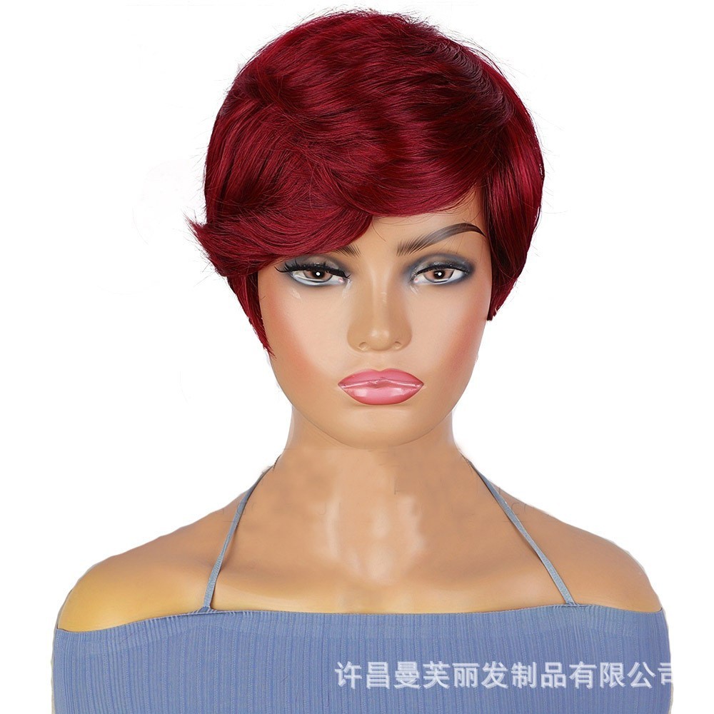Natural Black Short Straight Wig With Bangs Rose Net Synthetic Full Wig For