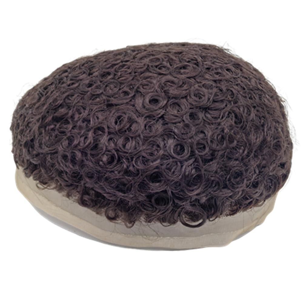 6″ Human Hair Toupee 5mm Spanish Curly Wave Topper 10×8 Dark Brown #2