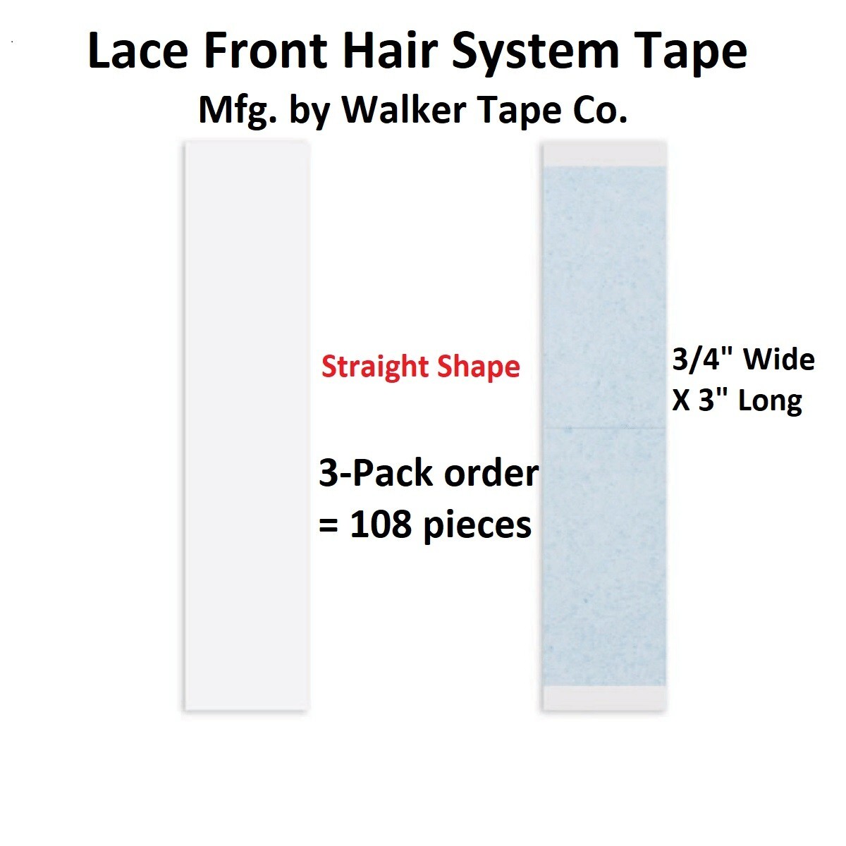 Lace Front Hair System Tape By Walker Tape 3/4 inch Straight 3-Pack = 108 pcs