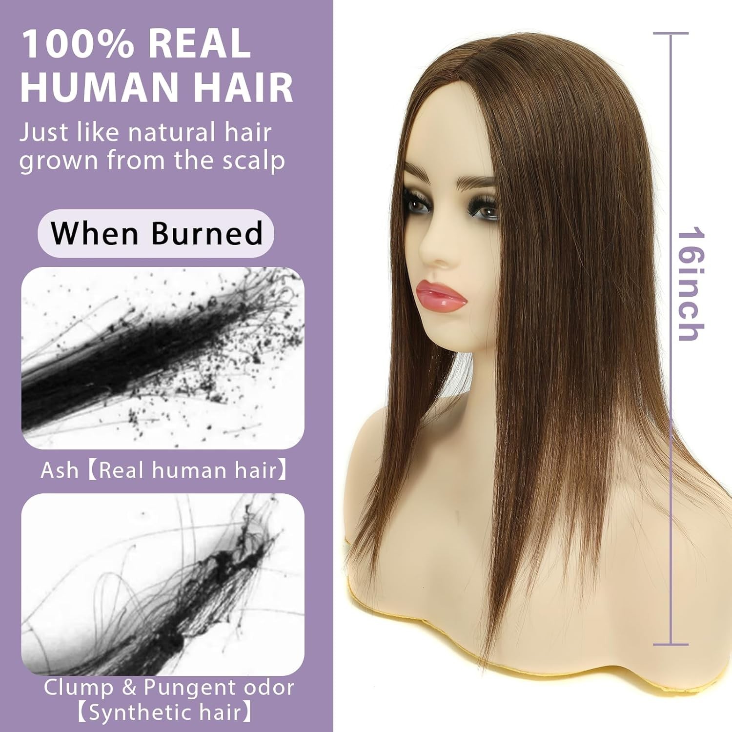Topunique 3×5 Inch Silk Base Human Hair Toppers for Women 16″ 130% #2A Brown