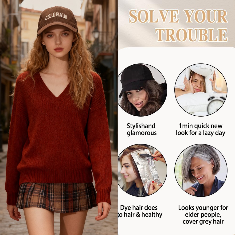 Denim Baseball Cap Hat Wig Hairpiece with Short Curly Casual Daily Wear Dating