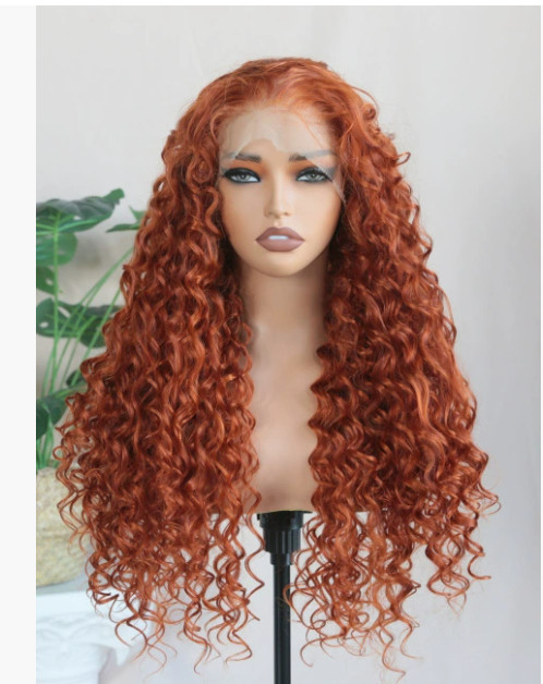 Long Lace Front Kinky Curly Ginger Heat Resistant Fiber Wigs Women Soft