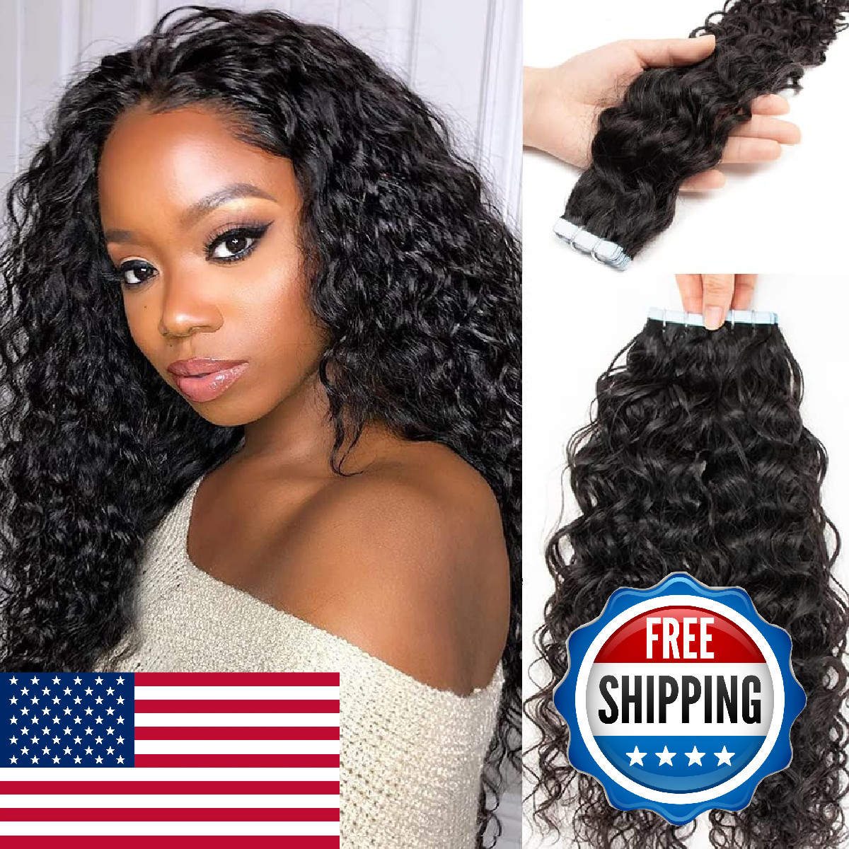 Smartinnov Water Wave Tape In Hair Extensions Water Wave 1B Natrual Black