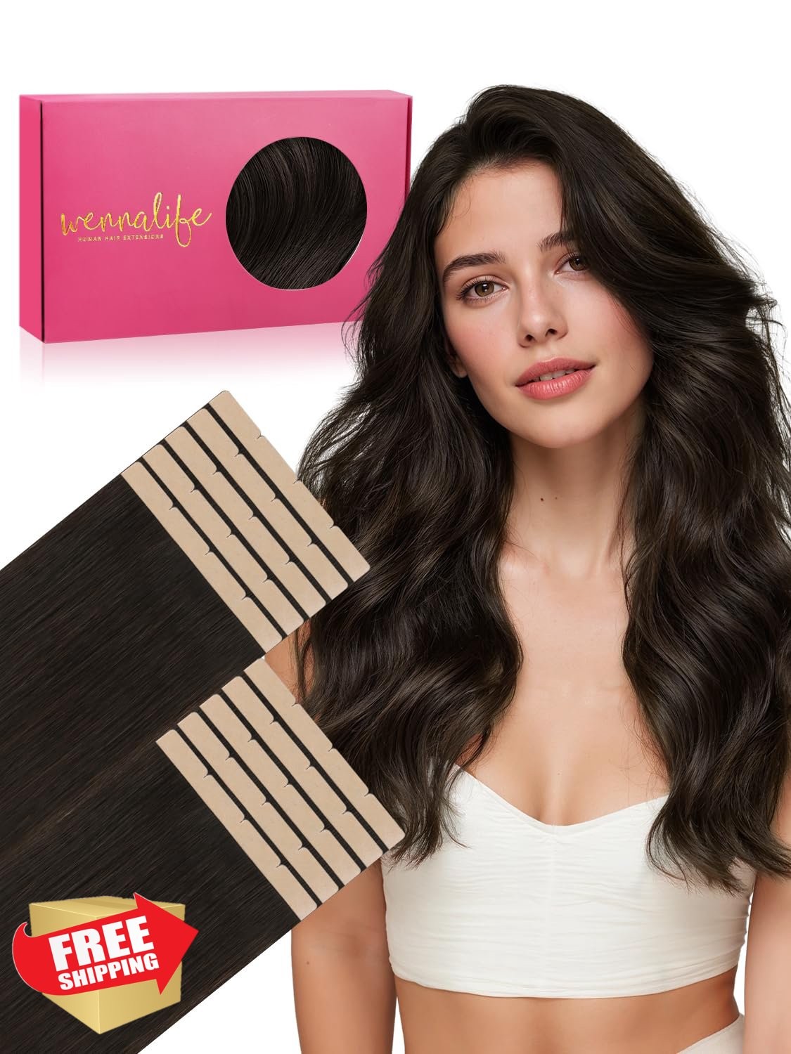 Wennalife 8cm Tape Hair Extensions 22 Inch Dark Brown