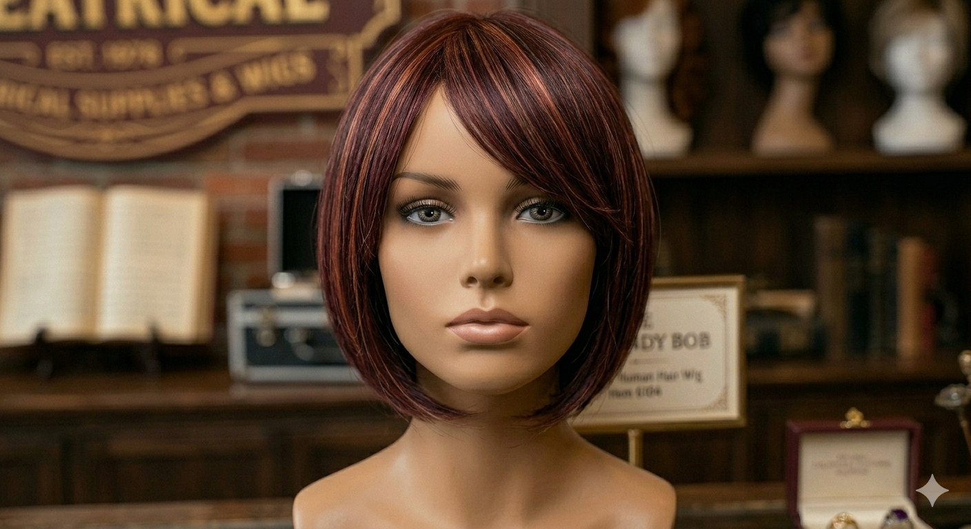 RENERSHOW Short Burgundy Highlight Bob Wig bangs red pixie women synthetic daily