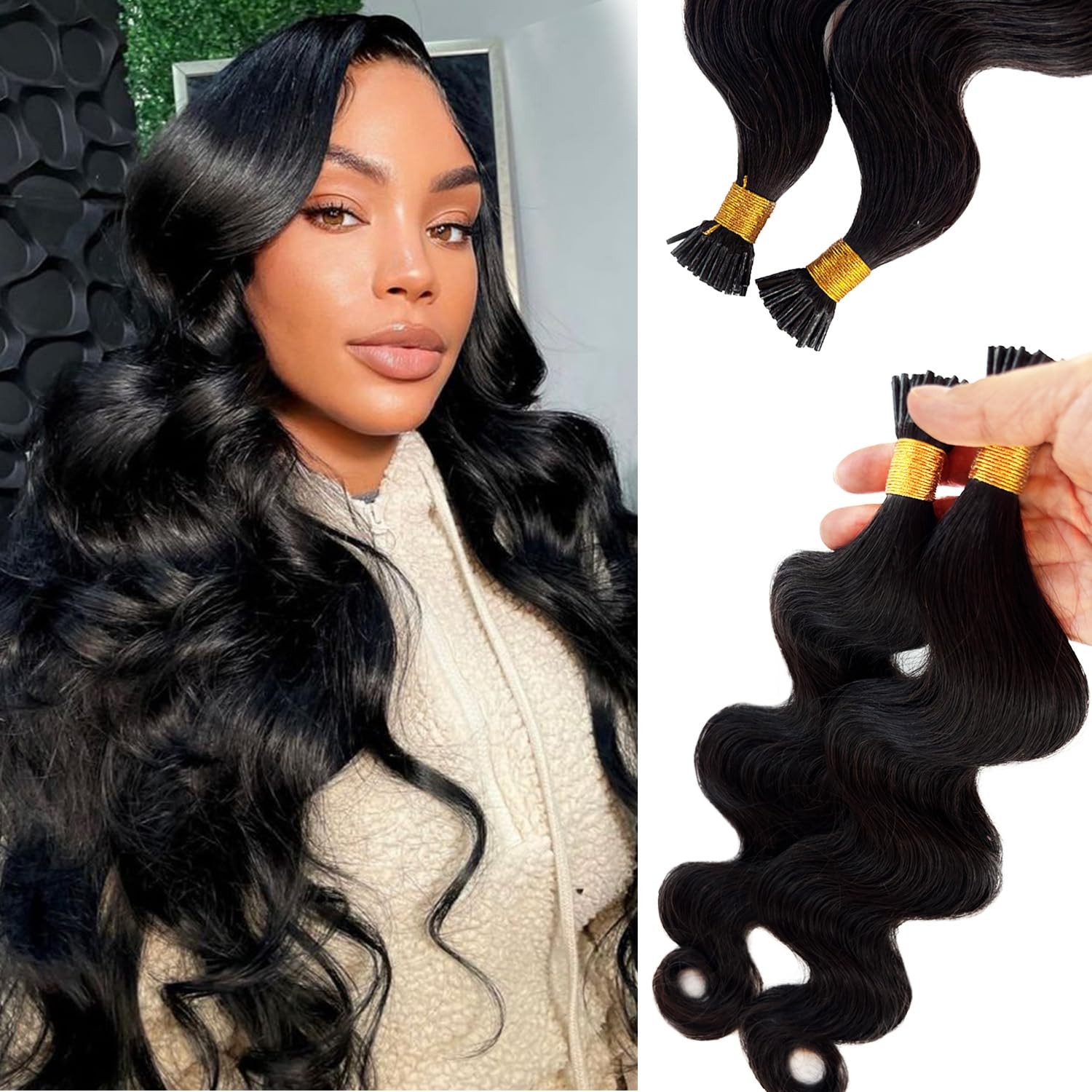 Licoville Body Wave I Tip Hair Extensions Human Hair For Black Women 12 Inch