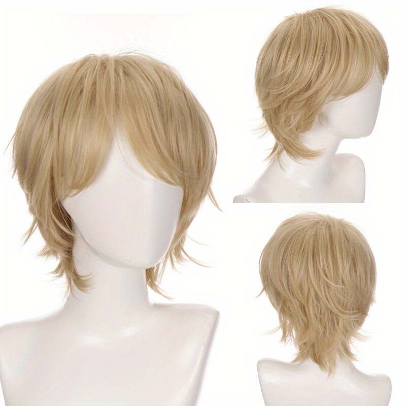 Men Silver White Wig Short Straight Synthetic Anime Hair High Temperature Fiber