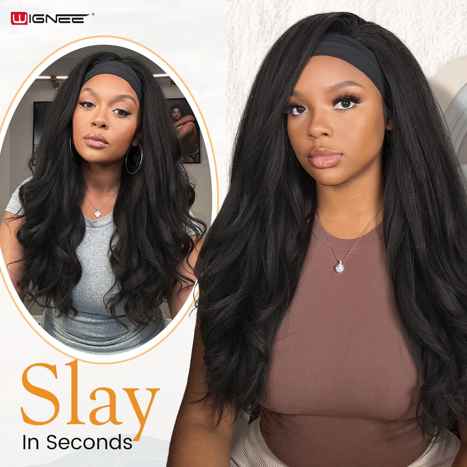 Yaki Curly Headband Synthetic Layered Kinky Straight Half Wear and Go Glueles…