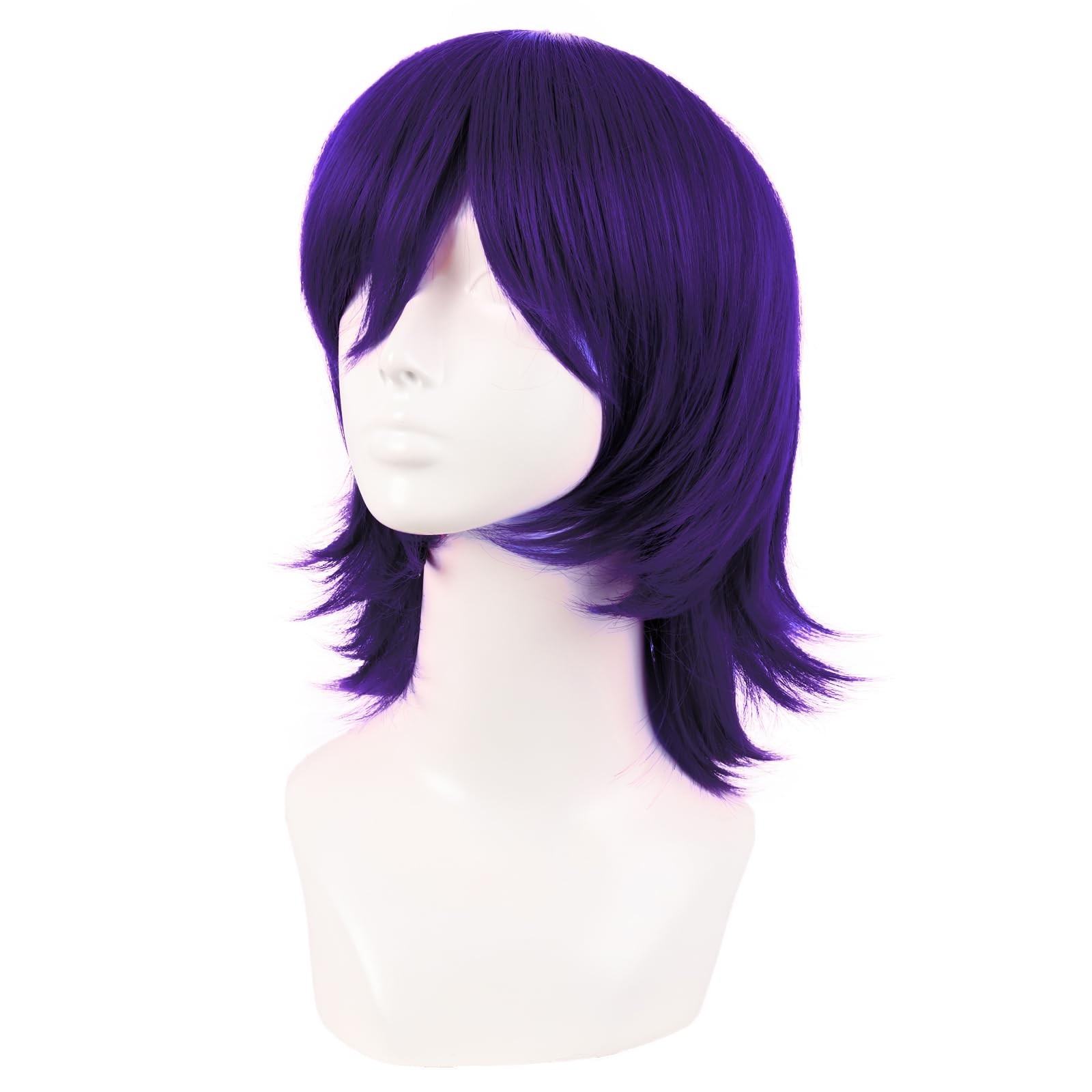 14 Inch/35 cm Short Cosplay Wolf Tail Synthetic Side Bangs Party Wig (Dark Pu…