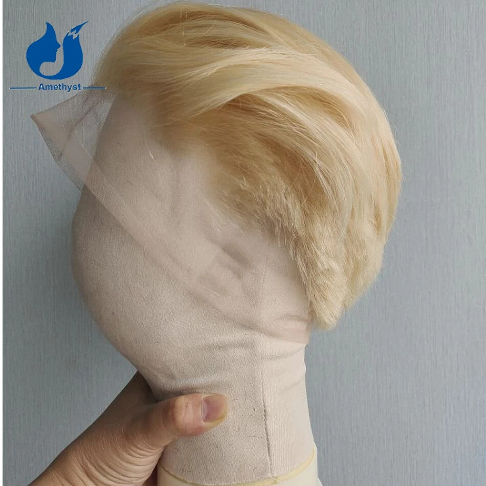 Full Lace Wig 613 Blonde Brazilian Remy Human Hair Short Bob Pixie Cut for Men