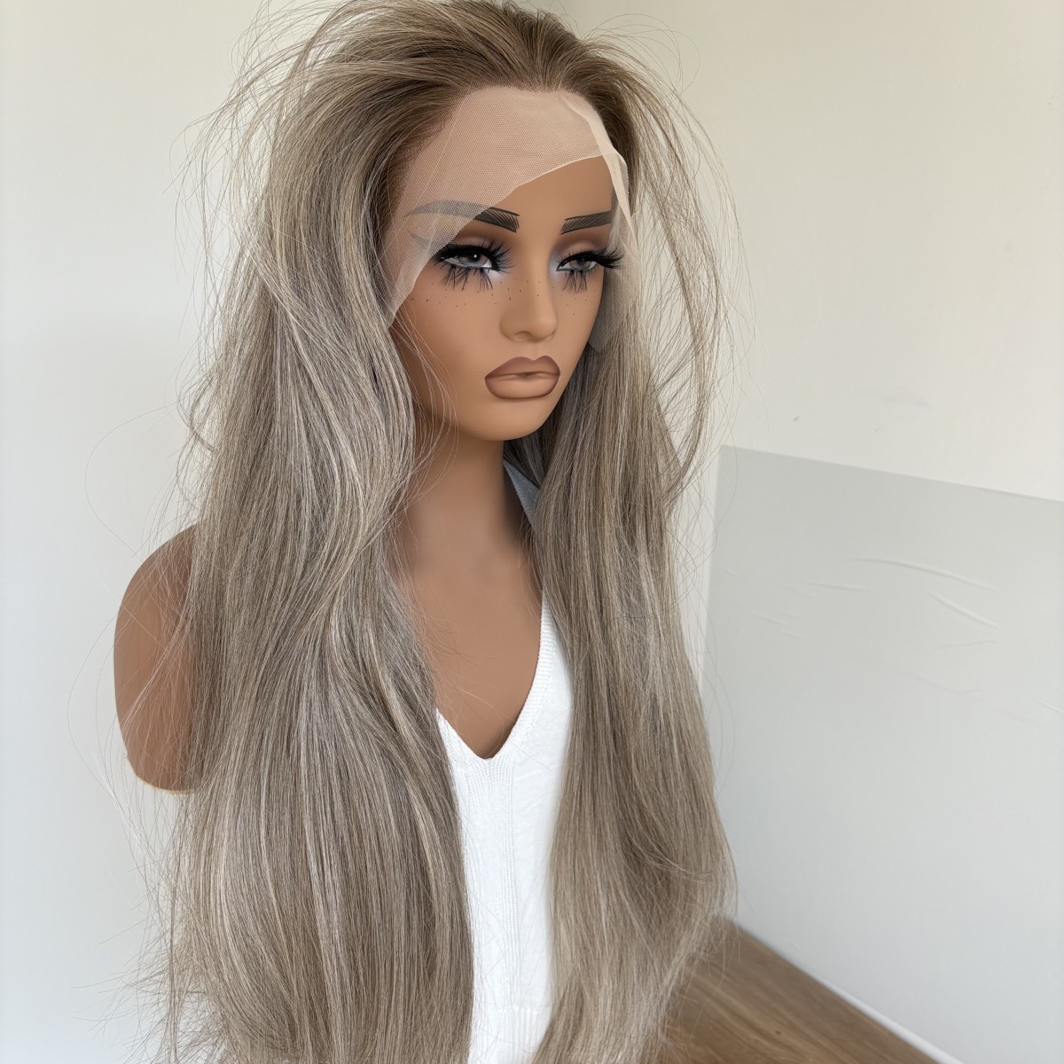 Women Mix Blonde HD Lace Front Wig Synthetic Hair Heat Resistant Long Straight