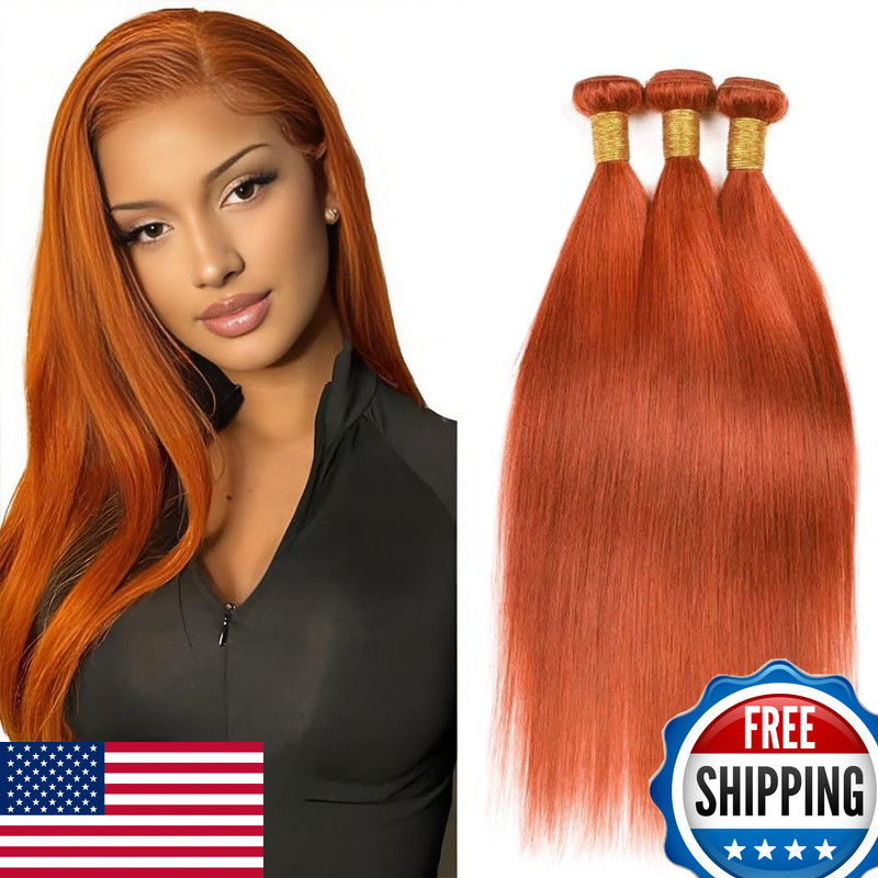 Leruikair Human Hair Bundles 14 16 18 Inch Orange Straight Wave Bundles Human