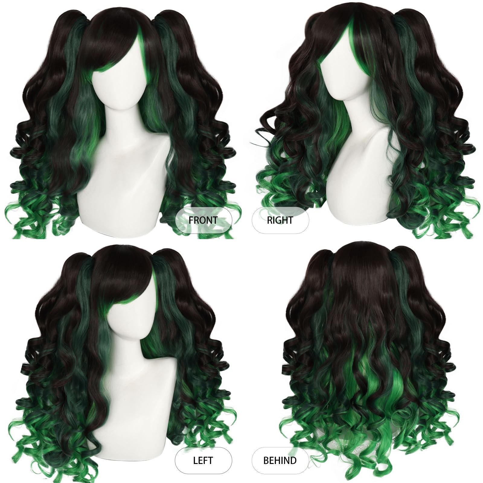 Hair Cap+Dark Green Lolita Wig for Women Green Mixed with Black Cosplay Wig w…