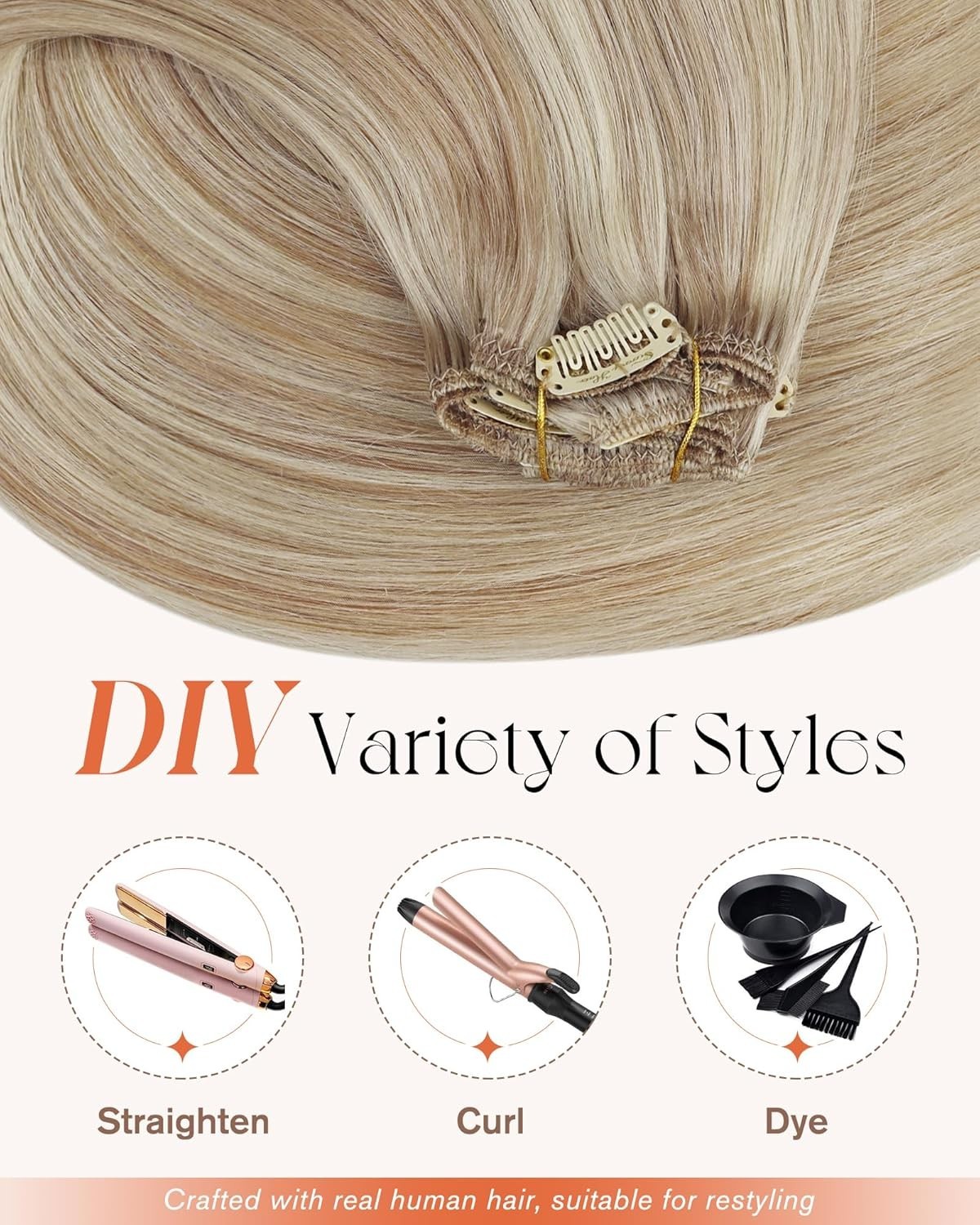 Sunny Hair CLIP-IN 18″ Golden Blonde Highlights Human Hair Extensions CP P18-613