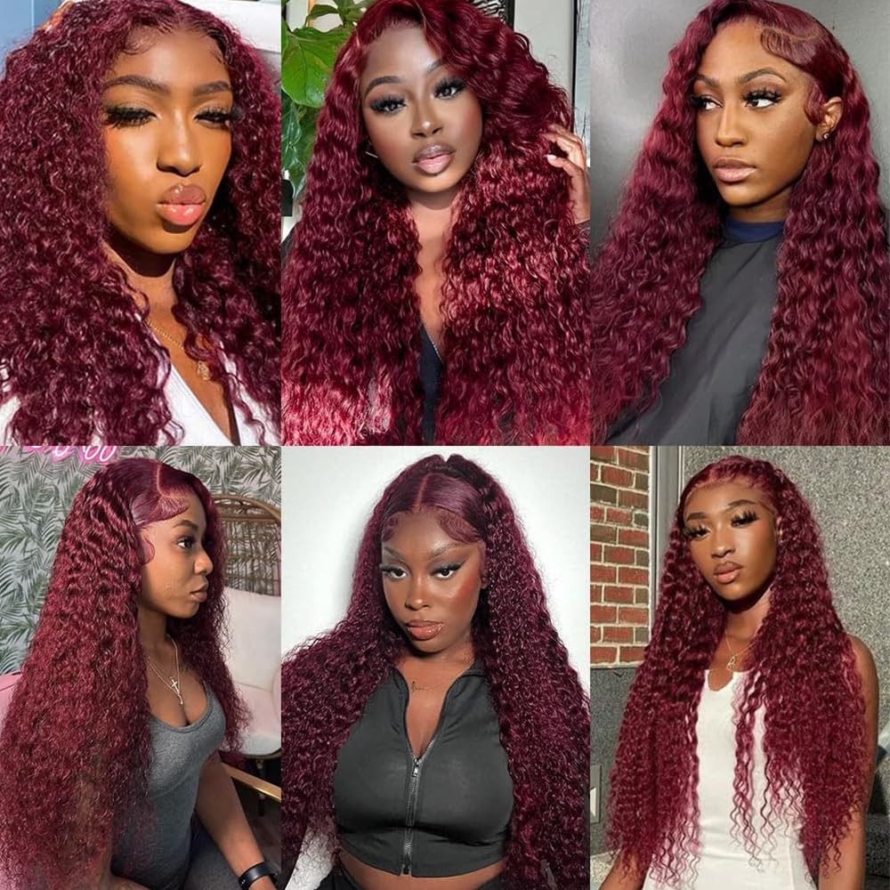 Wuvusnm 99J Human Hair Bundles Burgundy Water Wave Bundles 22 24 26 Inch Red