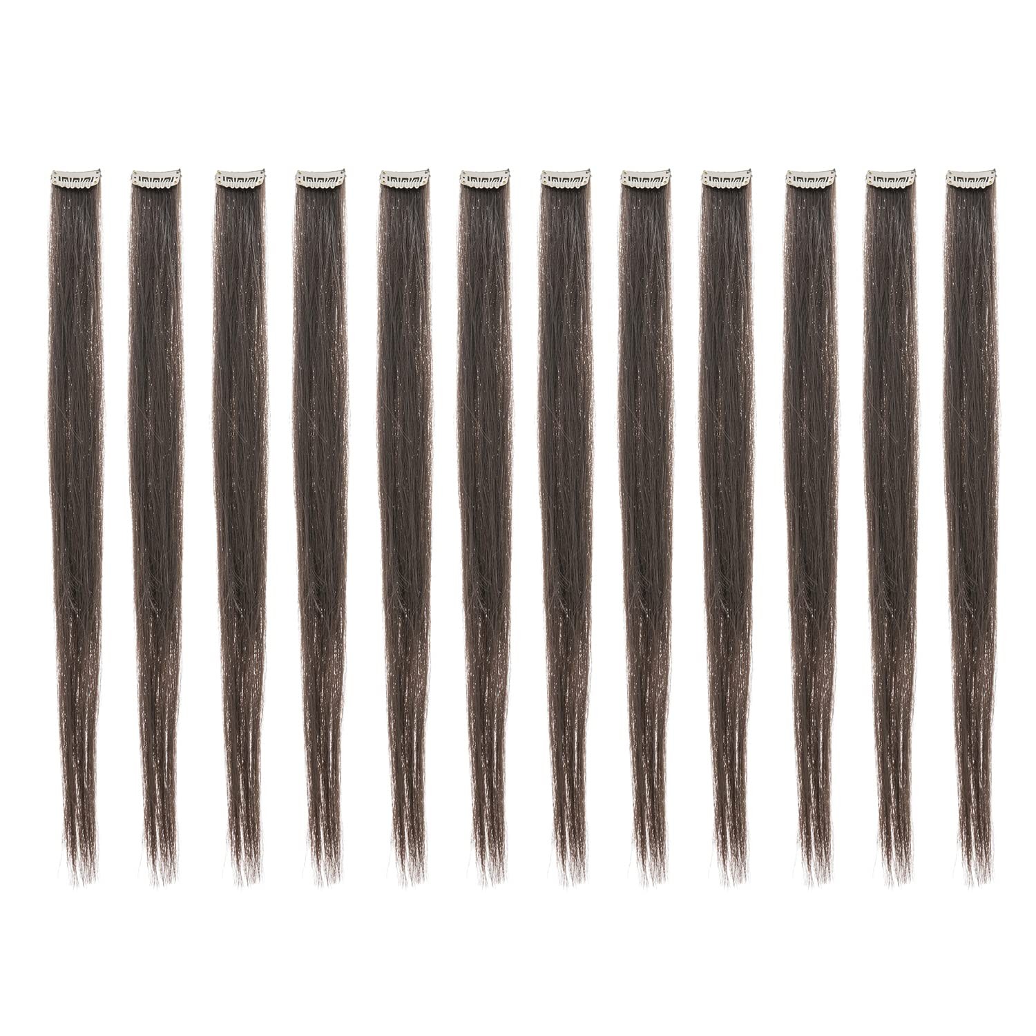 12 Pcs Straight One Color Party Highlights Clip on in Hair Extensions For Wom…