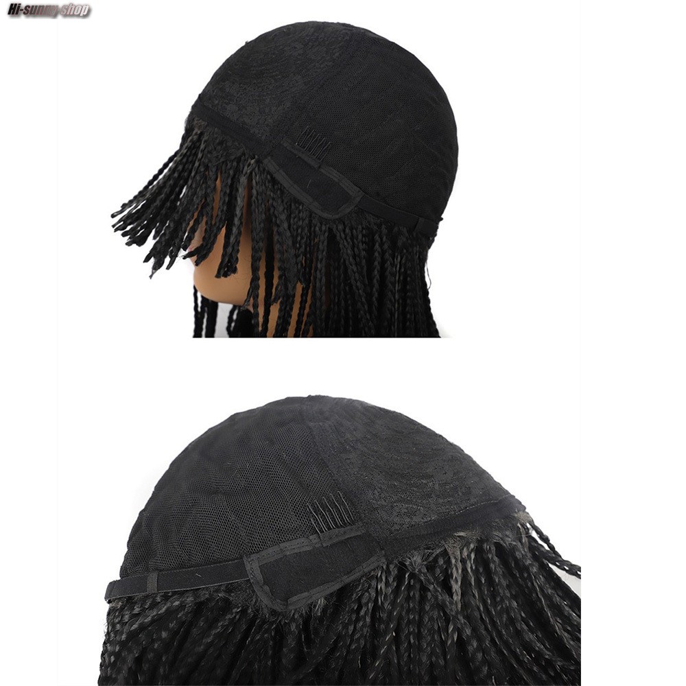 14″ Short BOB Box Braids Wigs for Black Women Synthetic Braiding Wigs Neat Bangs