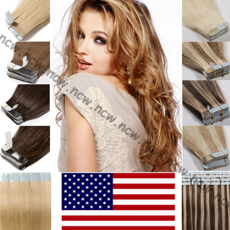 7A Tape In 60Pcs 150g 16″-22″ Skin Weft Remy Human Hair Extensions US STOCK B765