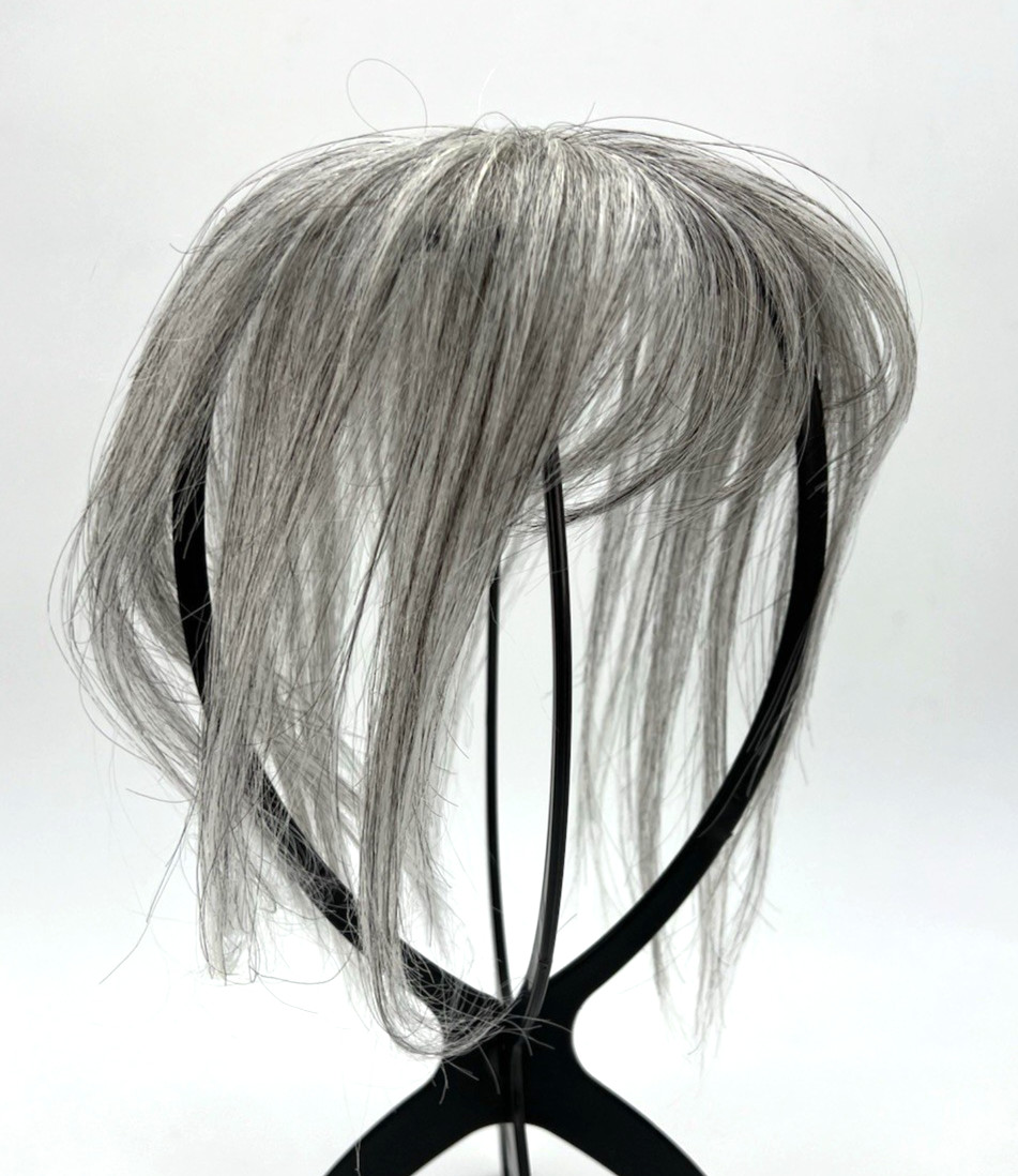 Light Gray Black Mix with Bangs 100% Human Hair 10in Women Hair Topper