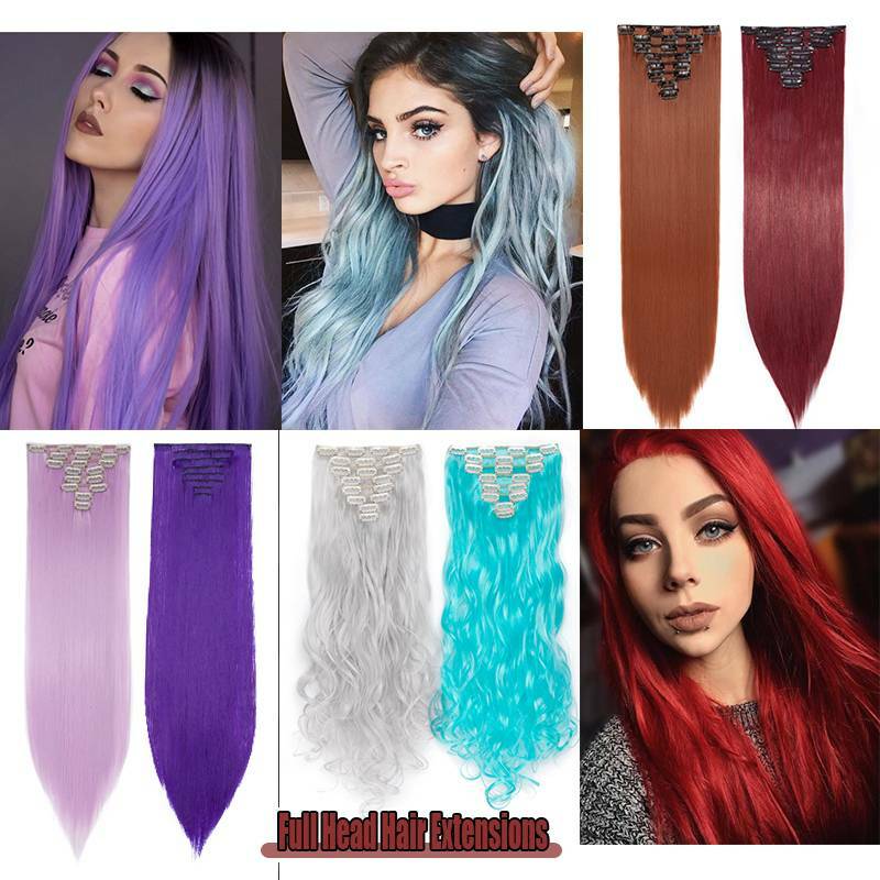 US 8Pieces Clip In Hair Extensions Full Head 100% Natural As Human Wavy/Straight