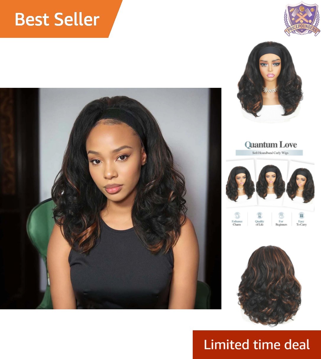 Yaki Curly Headband Wig High Temp Fiber 16 Inch Natural Look Breathable