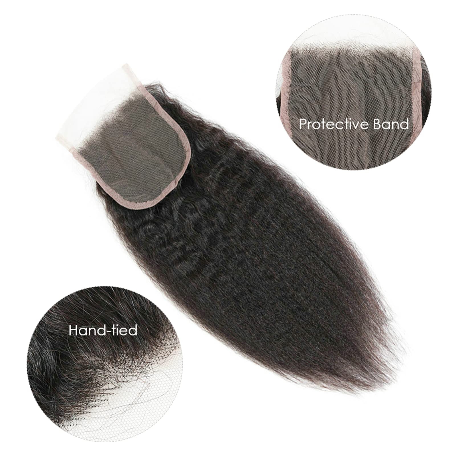 Brazilian Human Hair Closure Kinky Straight Virgin Hair Remy Yaki Lace Closur…