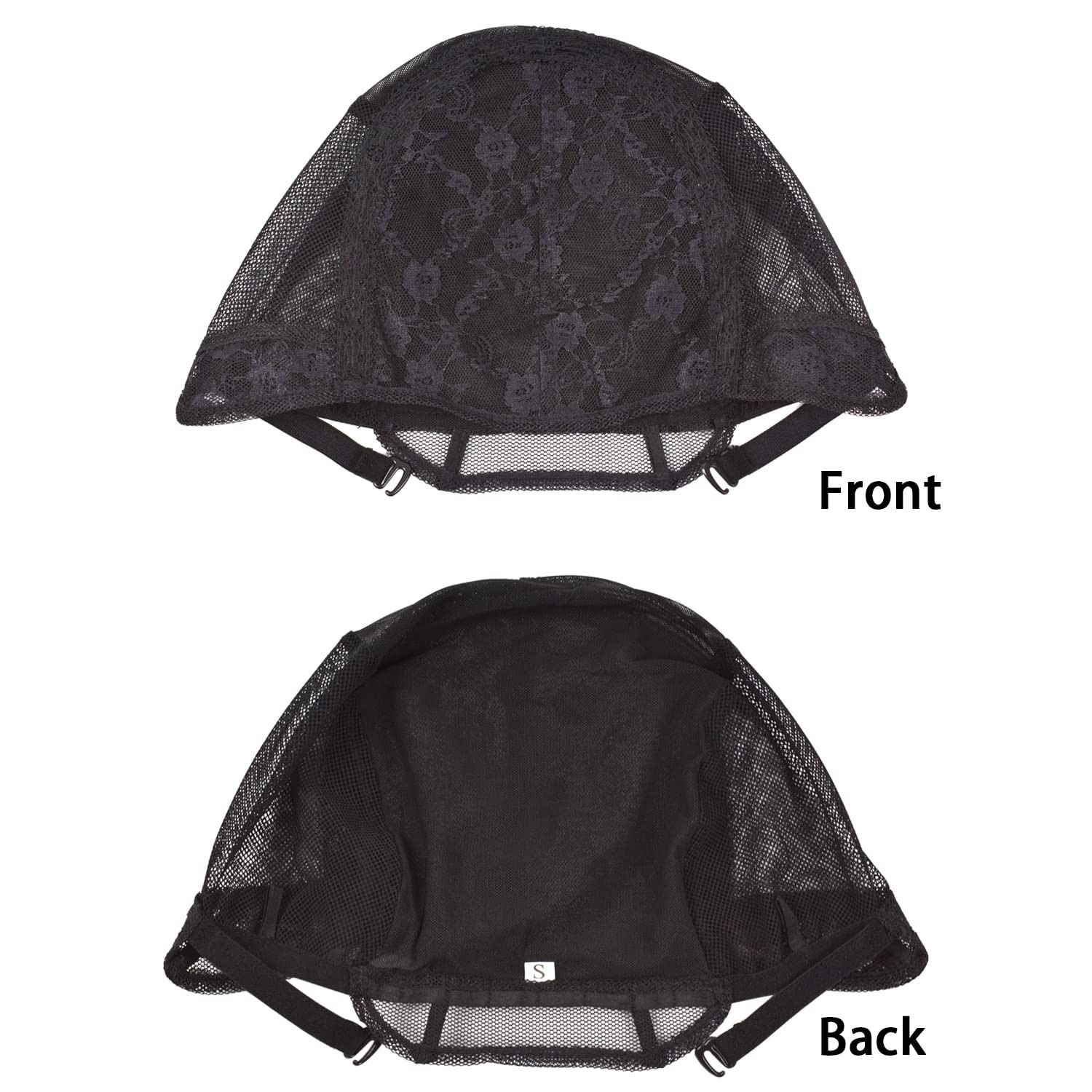 2 Pcs Black Double Lace Wig Caps with Adjustable Straps Swiss Lace Hairnet on…