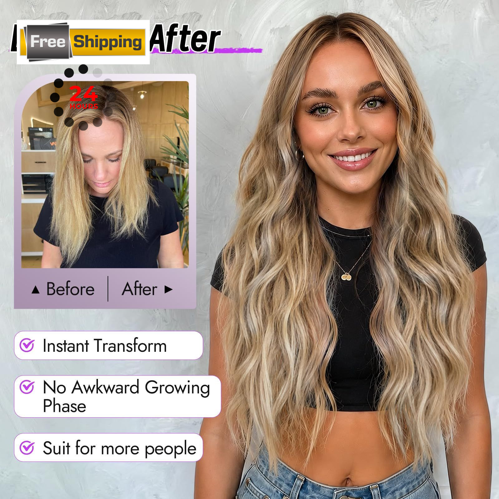 Eawwii Ombre Blonde Wig for Women Long Wavy 4×1 Lace 26 Inch,