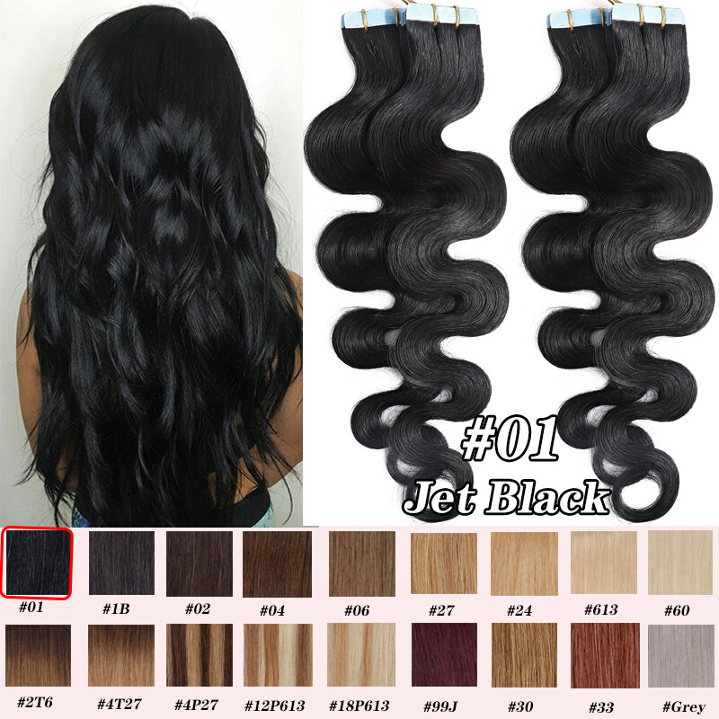 Skin Weft Remy Real Human Hair Extensions Tape In Full Head 200g WAVY Balayage