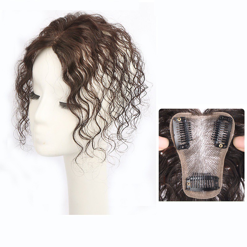 Short Fluffy Curly Wavy Clip In Human Hair Toppers For Thin Hair Top Replacement