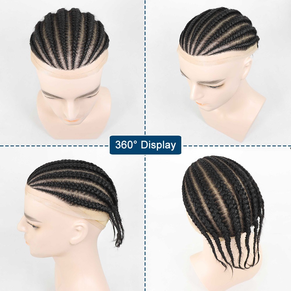 Cornrow Box Braided Afro Toupee Black Men Full Lace Human Hair Systems Male Unit