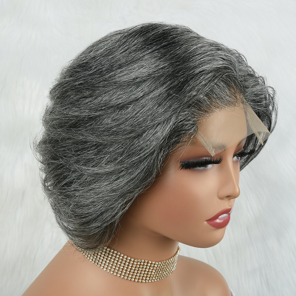 4×4 Lace Closure Wigs Gray Human Hair Short Wigs for Women Pixie Cut Wig Bob Wig
