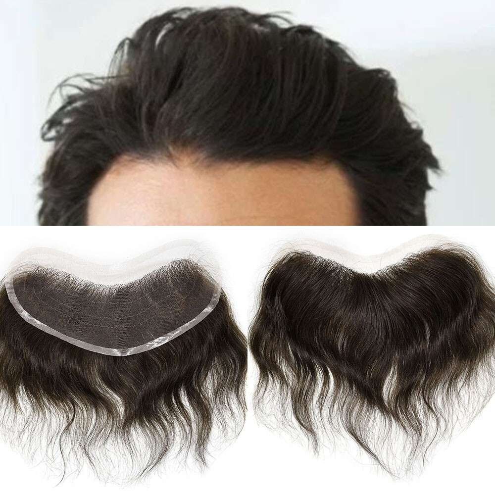 Mens Frontal Hairpiece Full French Lace Forehead Hairline for Receding Hairline