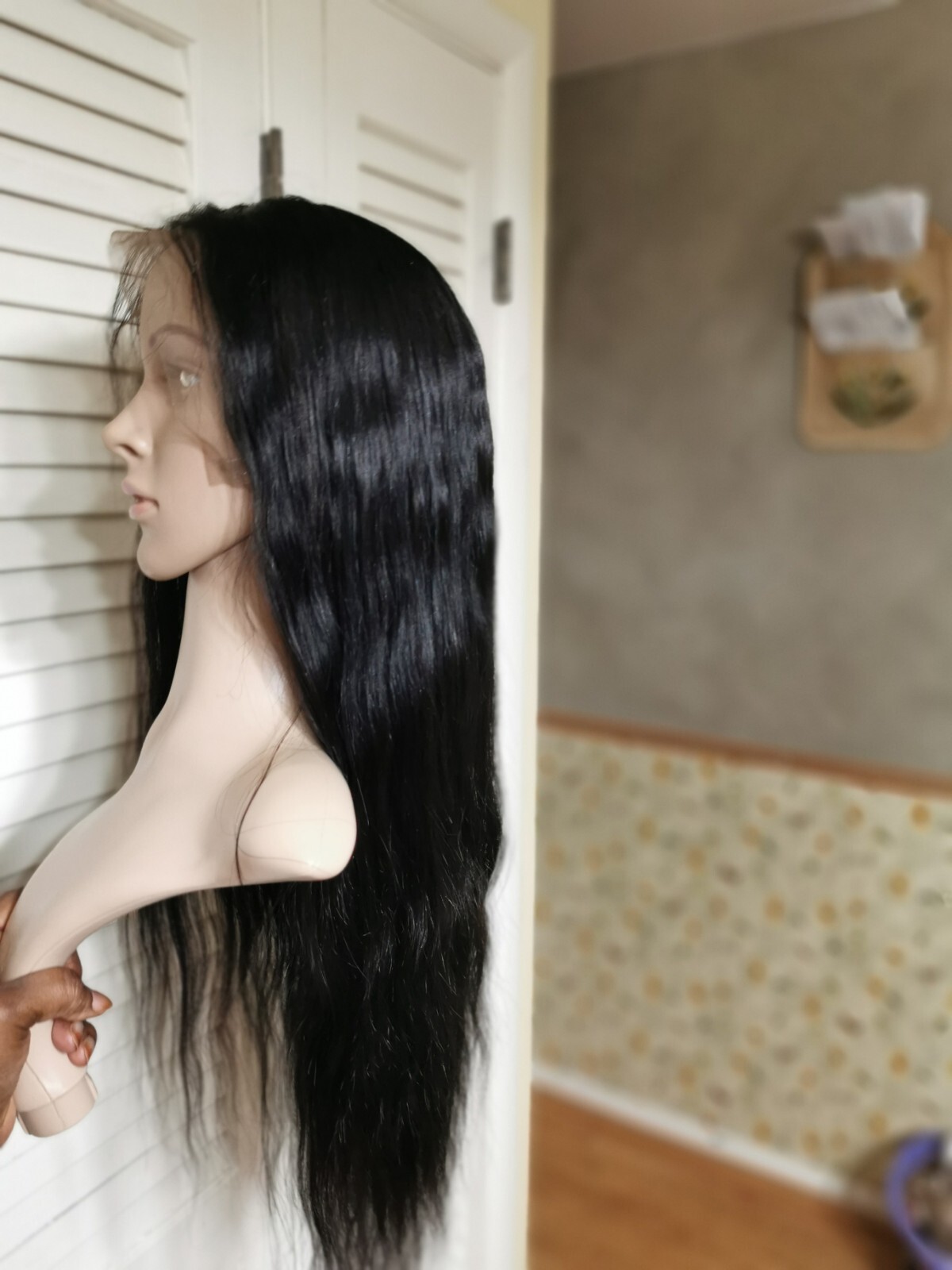 New Custom High Quality 28” 360 Lace Straight Human Hair Wig 1B