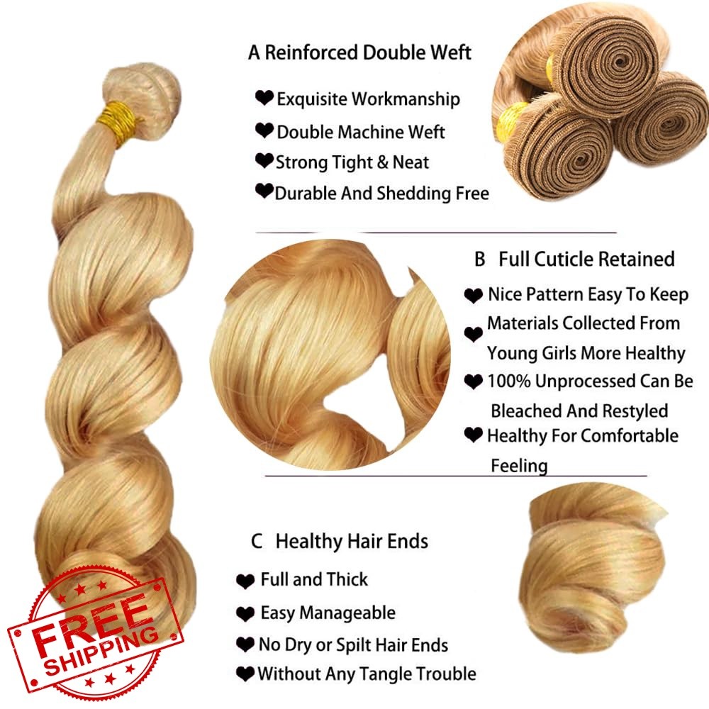 CrmBmod #27 24″ Blonde Loose Wave Bundles