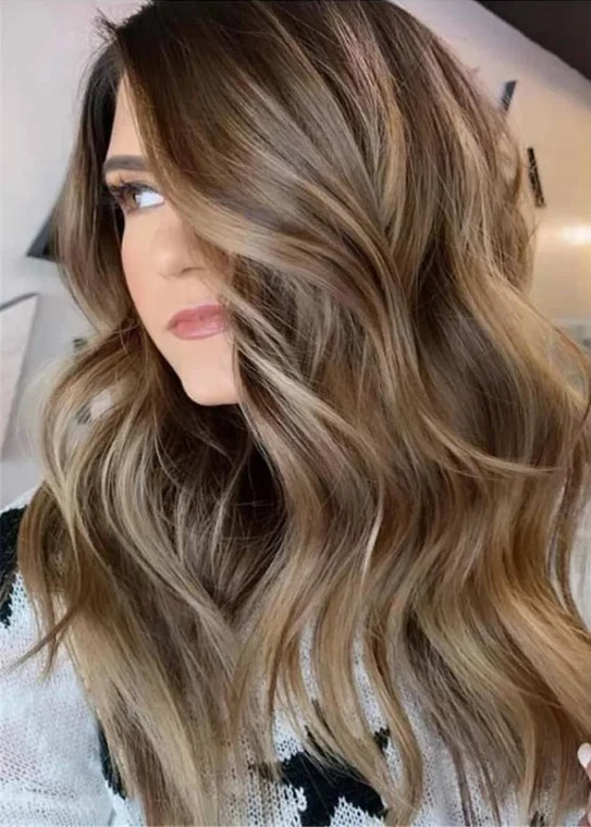100% Human Hair New Fashion Elegant Women’s Long Light Brown Wavy Wigs 20 Inch