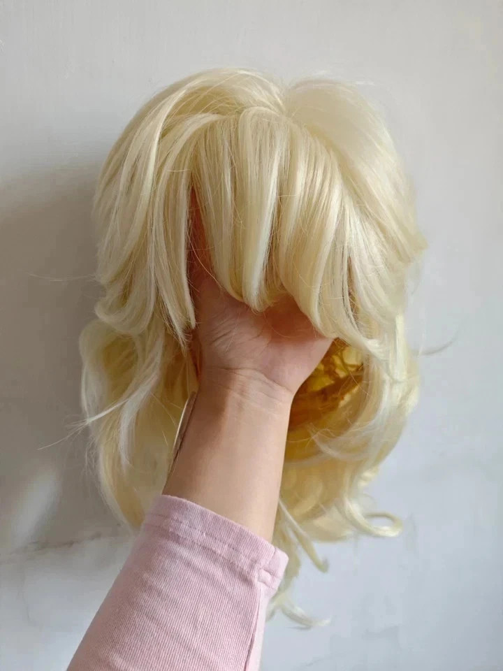 Short Blonde Wig Curly Wave Bob Wig With Bangs For Women Synthetic Nat