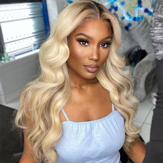 Pre Plucked Lace Frontal Wigs 150% Density Ombre 1B/613 Color Blonde Body Wave