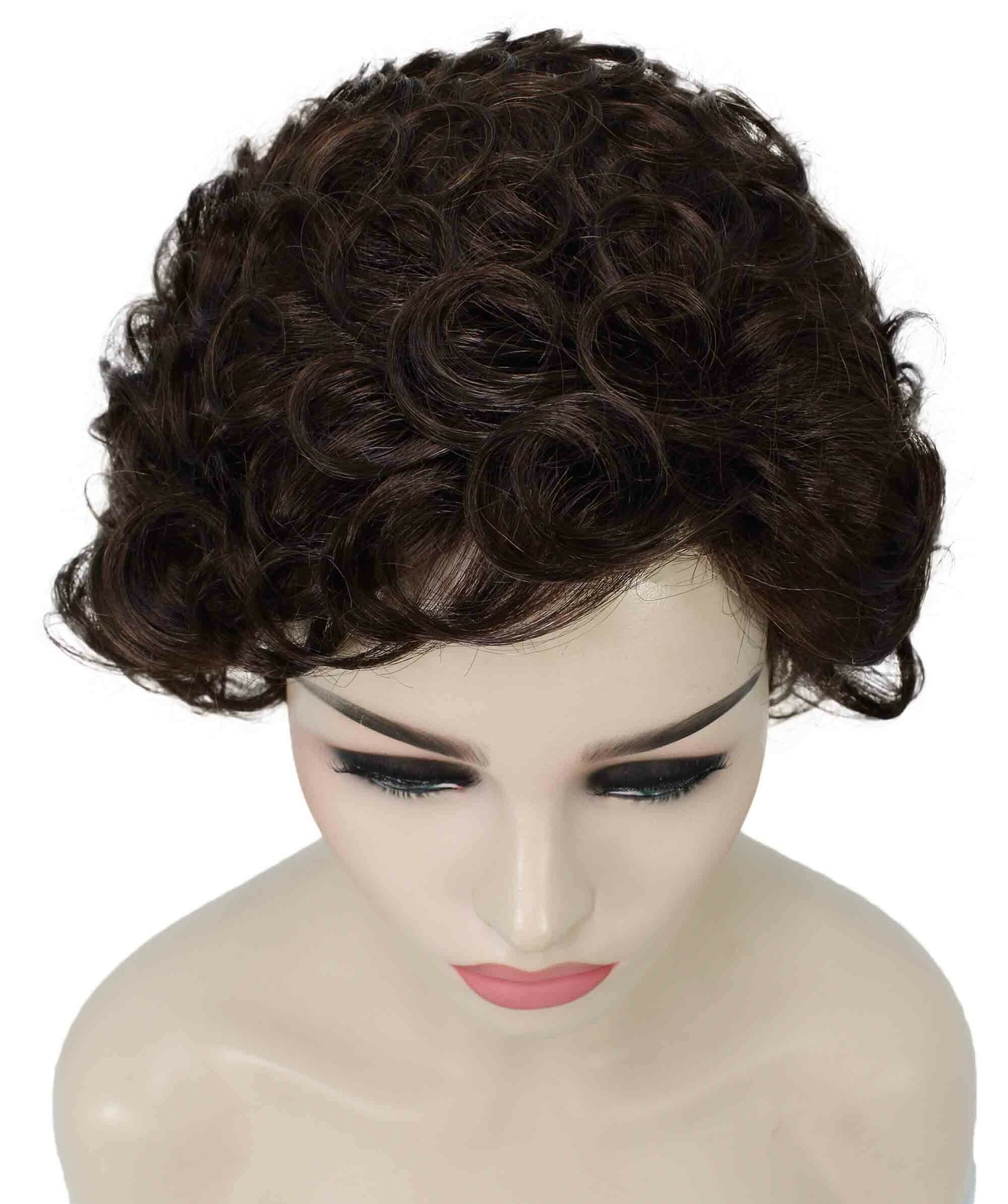 Monroe – Curly Kanekalon Synthetic Fiber Full Wig, 4 – 4.5 in, Chocolate Brown